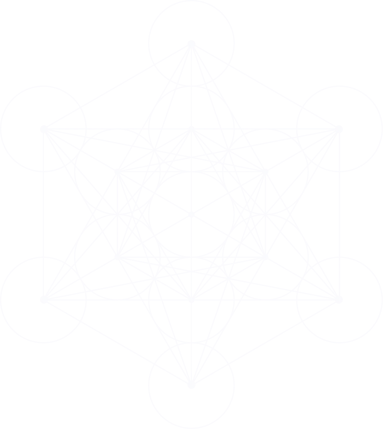 Geometrische Darstellung des Metatron-Würfels mit verbundenen Kreisen und Linien in einer symmetrischen Anordnung.
